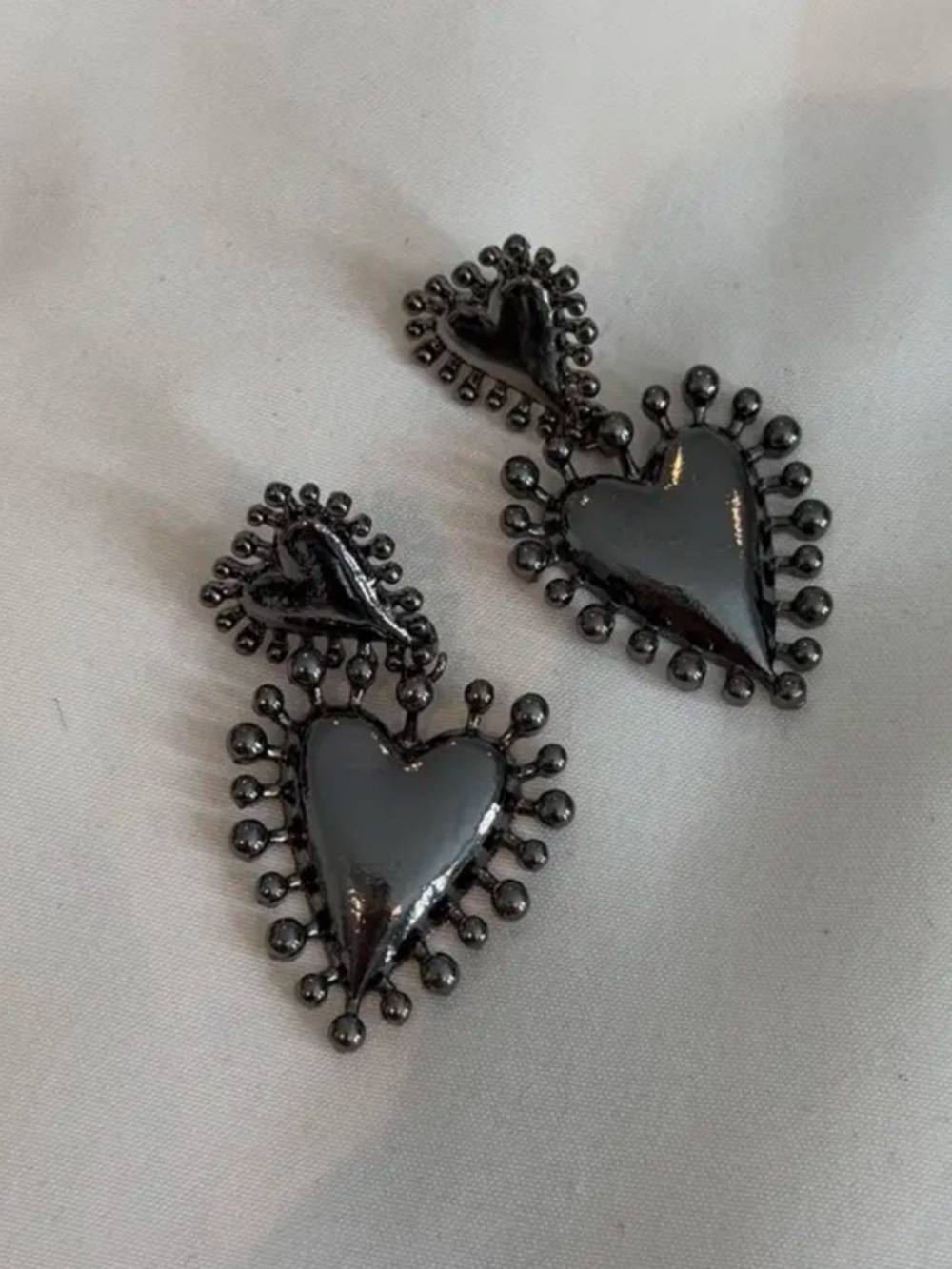 Heart Drop Earrings in Black